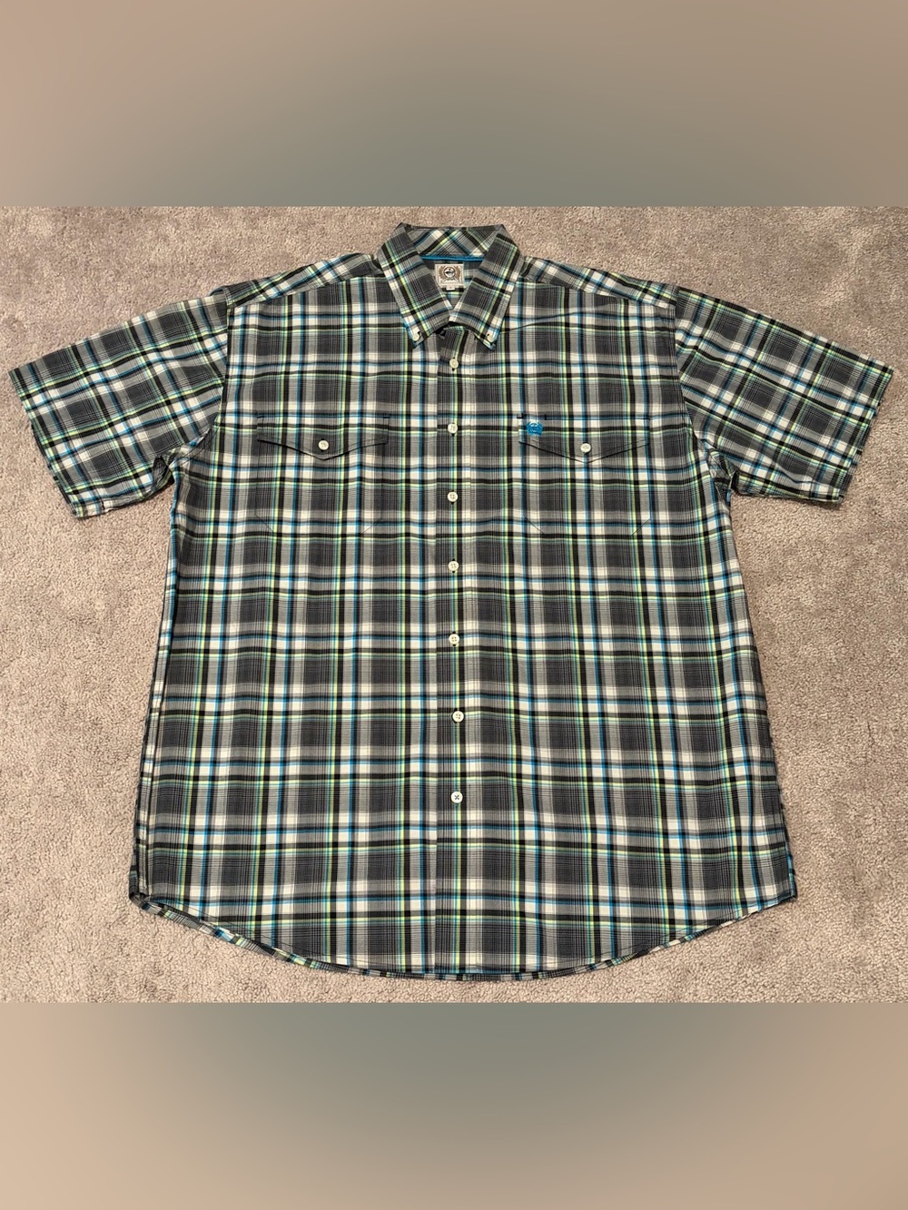 Cinch Western Button Down Shirt Mens Large Plaid Short Sleeve Casual Cotton